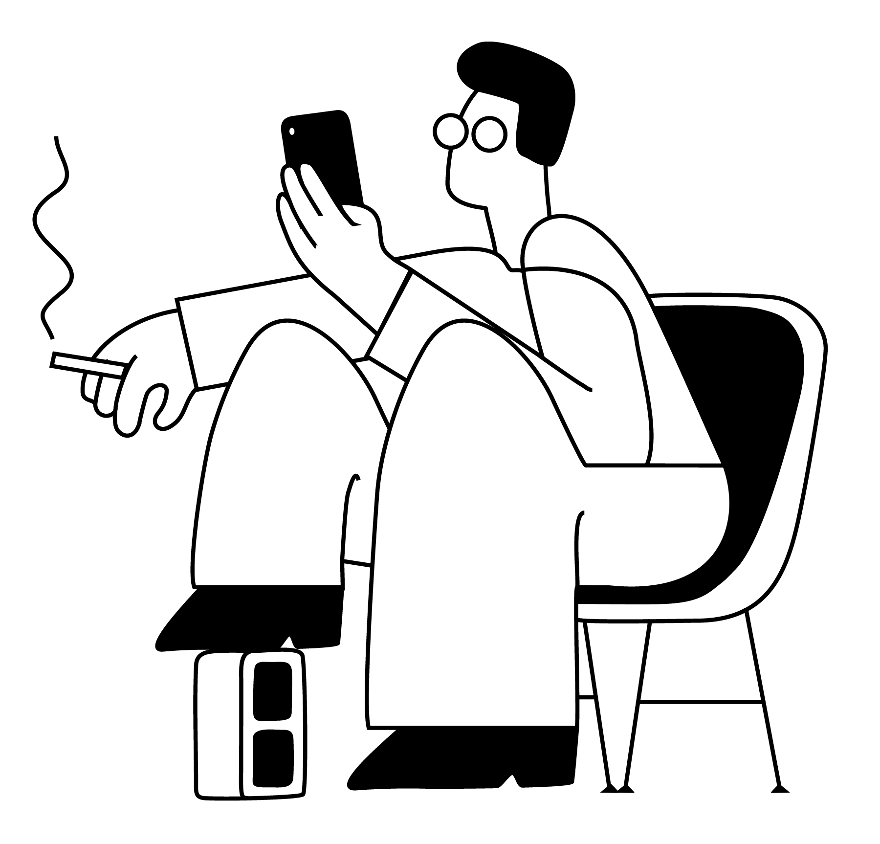 Man sitting and smoking while looking at his phone Man sitting and smoking while looking at his phone