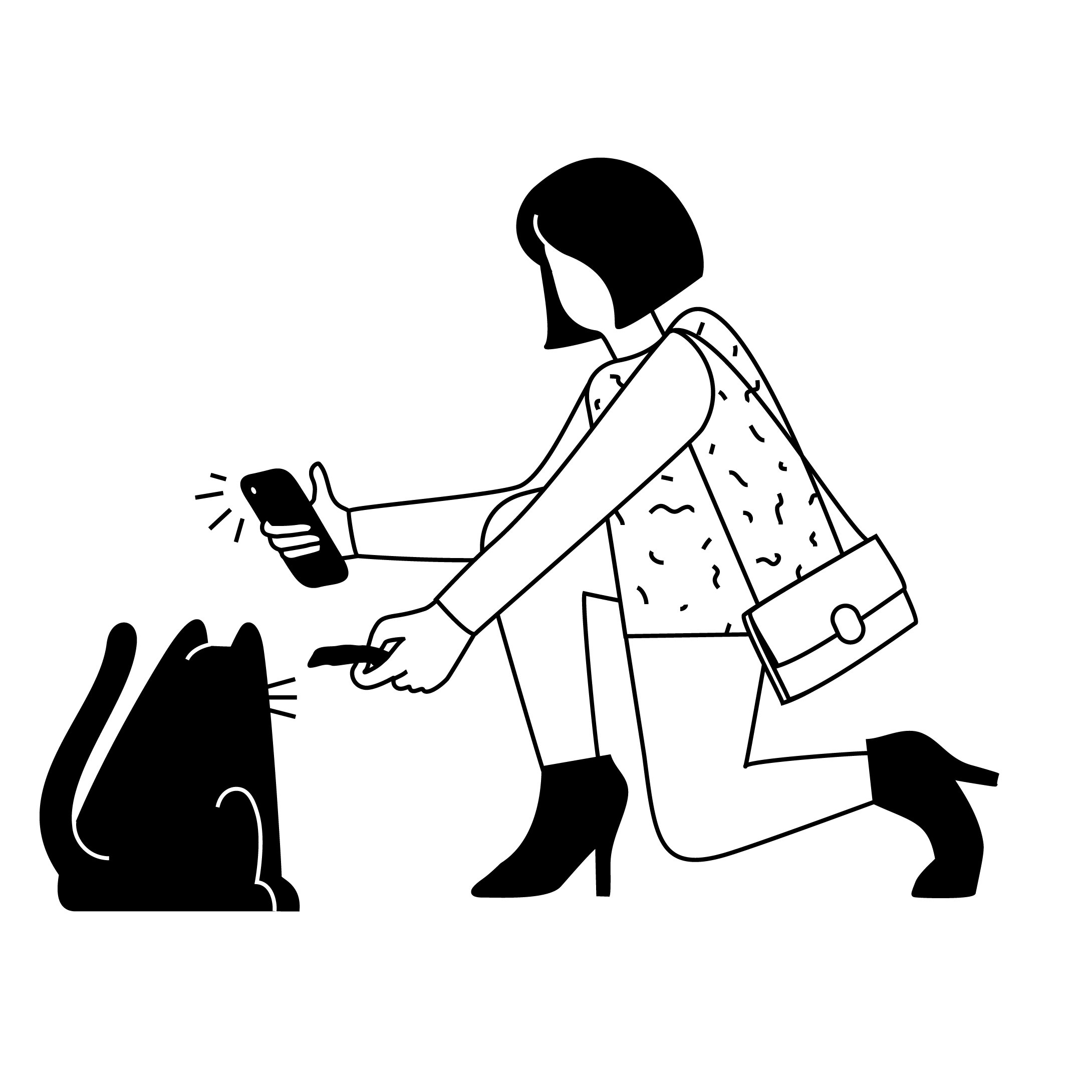 Cat shot_DrawKit_Vector_Illustrations Girl taking a picture of a black cat