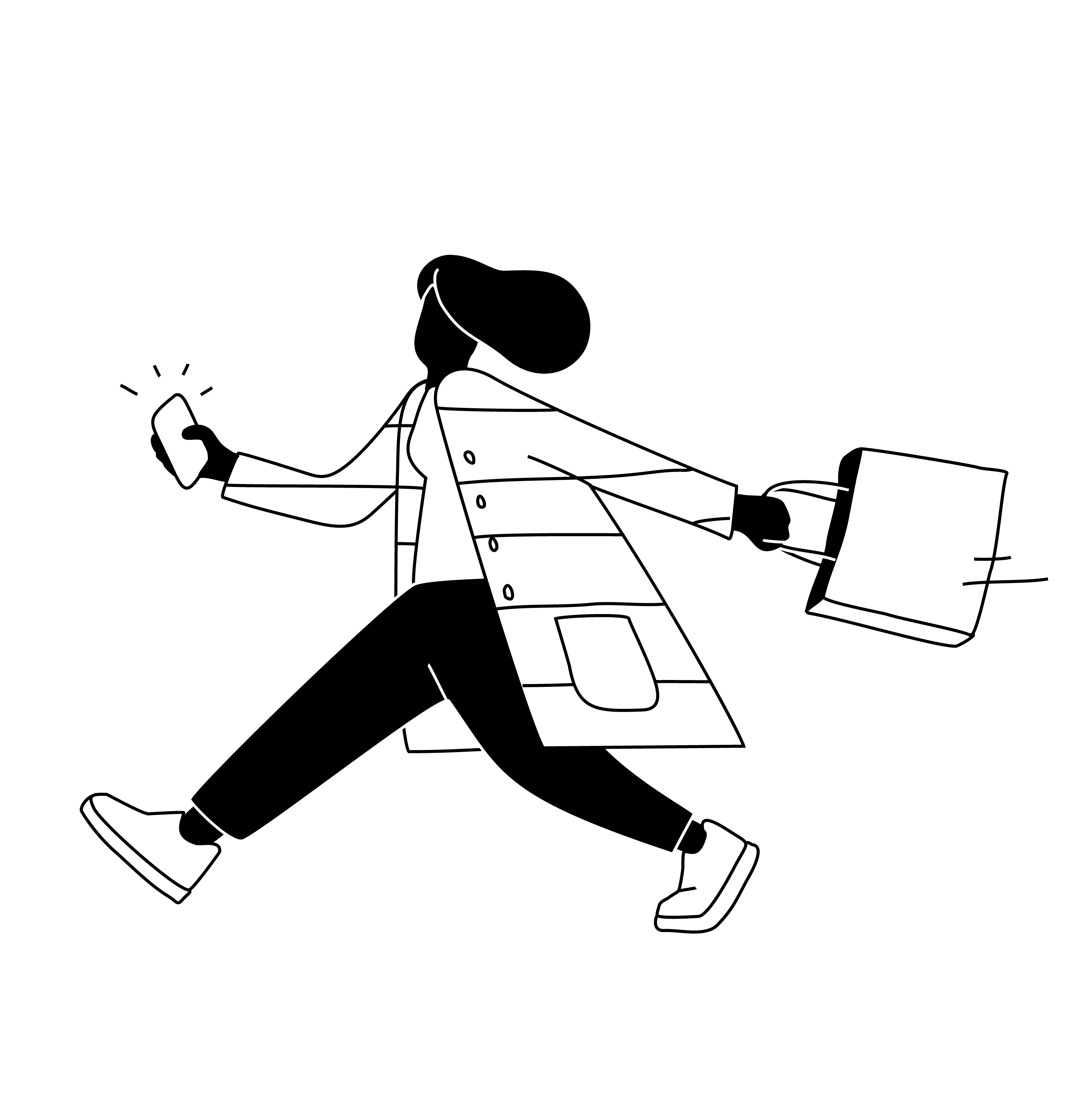 Shopping call_DrawKit_Vector_Illustrations Illustration of Woman Running While Holding Her Phone